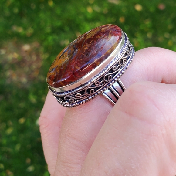 New Oversized Seam Agate 925 Silver Statement Ring. - Picture 12 of 16